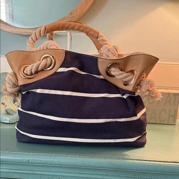 Tommy Bahama Navy and Tan Rope Handle Tote Bag - Picture 3 of 5